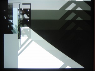 Accidental art, a glitch of the system. Only mildly intended to happen, secretly hoping for it, once in a while it happens. I was lucky enough to have my camera around! It's a picture of my screen displaying a crashed c64 game, for which I fail to remember the name, emulated on a Dreamcast console.